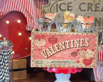 Caja de San Valentín vintage, San Valentín de inspiración vintage, decoración vintage de San Valentín, caja de bombones vintage, viñeta de San Valentín, regalo de San Valentín