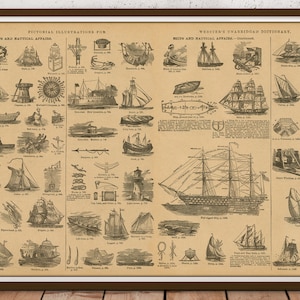 1906 Ships and Nautical POSTER! (up to 24&quot; x 36&quot;) - Dictionary - Vintage - Steampunk - Victorian - Antique - Sailing - Boats - Sea - Chart