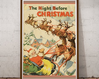 1941 Night Before Christmas Book Cover Poster: Vintage Santa Claus Art