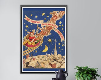 Vintage &#39;Night Before Christmas&#39; 1947 Poster: Santa&#39;s Sleigh