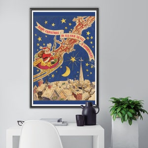 Noite antes do POSTER 1947 do livro vintage do Natal! (até 24 x 36) - Papai Noel - Renas - Trenó