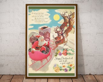 1949 Night Before Christmas Poster: Santa&#39;s Sleigh Illustration