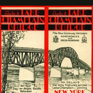 Broschyr om Lake Champlain-bron från 1929: Adirondacks, New York (digital nedladdning)