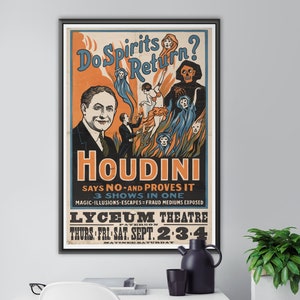 Vintage Harry Houdini Magic Show Poster: 1926 Lyceum Theater Art