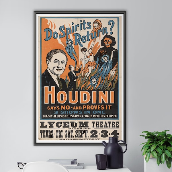 Vintage Harry Houdini POSTER! (up to full-size 24" x 36") - 1926 - Vintage - Antique - Theater - Magic - Decoration - Magician - Decor - Art