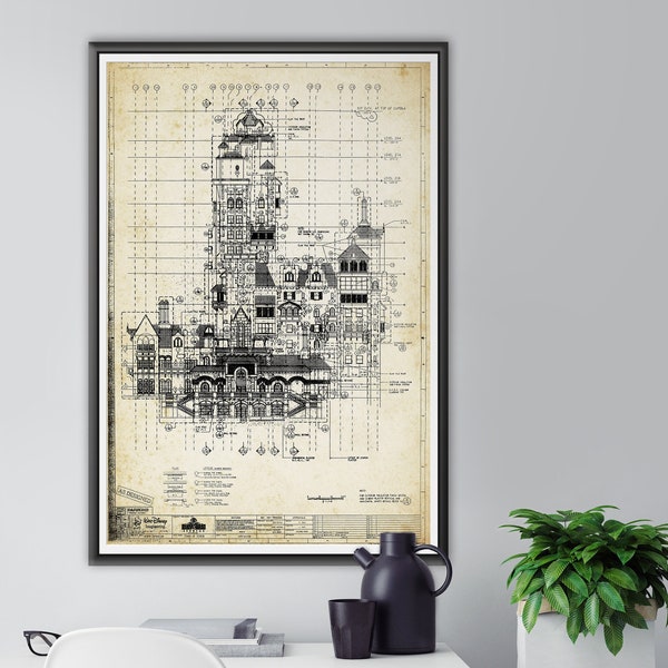 Stampa artistica del progetto della Torre del Terrore: design vintage del parco a tema