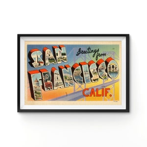 Cartão postal da ponte da baía de San Francisco CARTAZ! (até tamanho normal 24 x 36 polegadas) - Estilo Vintage - Califórnia - Pôr do sol
