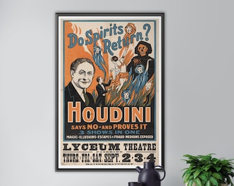Vintage Harry Houdini Magic Show Poster: 1926 Lyceum Theater Art