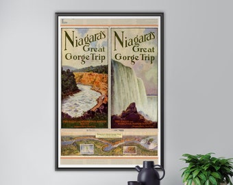 Póster de viaje vintage de la garganta de las cataratas del Niágara