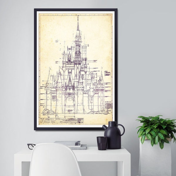 Vintage 1969 Disney World Castle Blueprint Poster