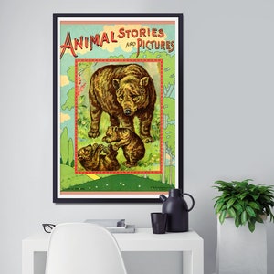 Vintage Bear Print: 1911 Animal Stories Book Cover Art