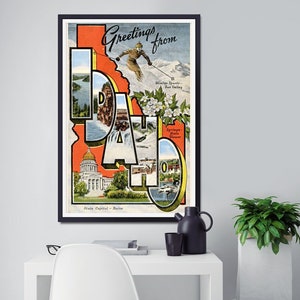 Grande carta do cartão postal de IDAHO POSTER! (até tamanho normal 24" x 36") - Saudações de - Vintage - Rota 66 - Lembrança - Estados - Boise