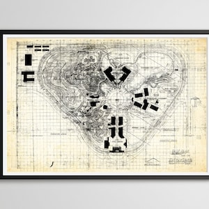 1954 Disneyland Blueprint Art Print: Vintage Theme Park Map
