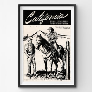 ¡PÓSTER de rutas de equitación y senderismo de California! - Vintage 1956 - Desierto - Suroeste - Aire libre - Montañas de San Gabriel - Caballo - Arte