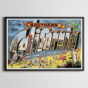 POSTER della cartolina con lettere grandi della California Beach! (fino a dimensione intera 24" x 36") - Vintage - Antico - Spiaggia - Saluti - Los Angeles - San Diego