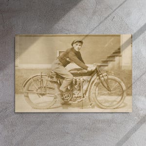 Vintage Motorcycle Photo Metal Art – High-End Sepia Tone Print