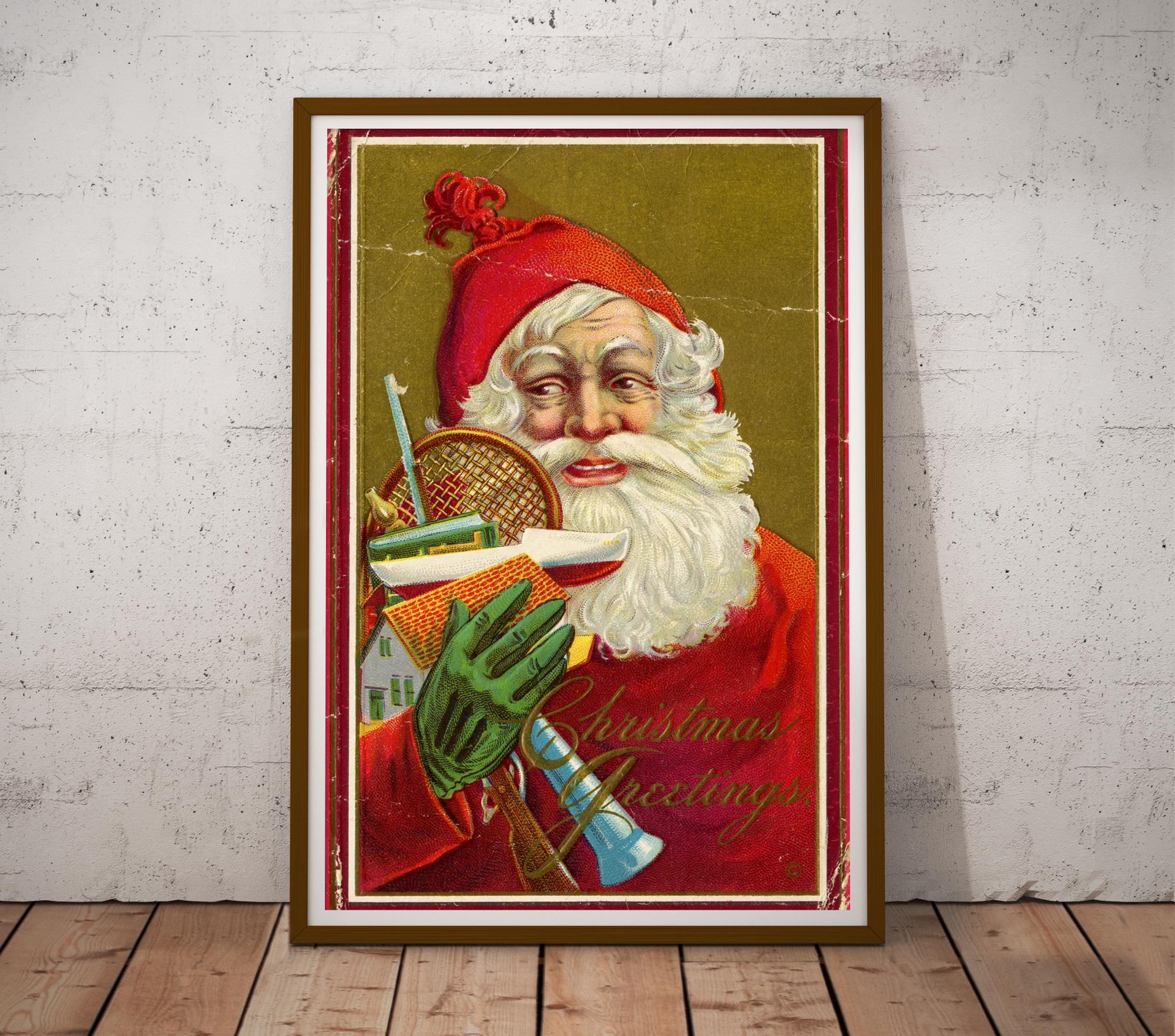 アメリカングラスサイン サンタアンティーク金箔 ビンテージ 1905