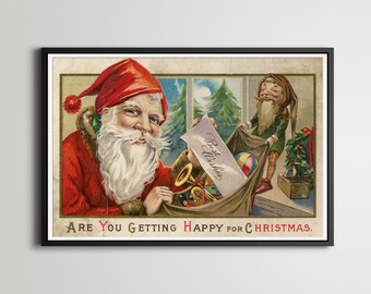 Póster navideño vintage de Papá Noel: arte mural navideño antiguo de 1923