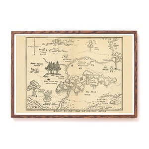 Poster de carte en bois de 100 acres de Winnie l'ourson (jusqu'à 24 x 36 po.) - enfants - enfants - art - Milne - livre - lecture - salle de classe - décoration