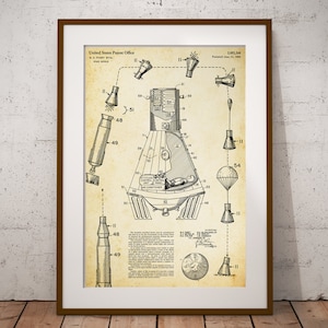 NASA Space Capsule Patent Blueprint Art - 1963 Mercury Program Poster