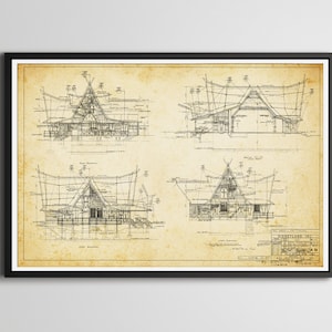 TIKI ROOM Exterior Blueprint Poster! (up to 24&quot; x 36&quot;) - 1962 - Singing Birds - Enchanted - Vintage - Adventureland - Disneyland - Disney