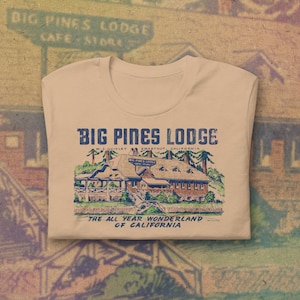 Vintage Big Pines Lodge-T-shirt - advertentiekaartdruk jaren 1930 - Californië