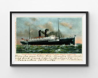 1906 Ocean Liner Korea Poster: Antique Steamship Print