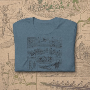 French Sports Illustration T-Shirt – Vintage Style Athletic Print, Football, Golf, Olympics, Shirt