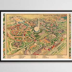 1939 NY World&#39;s Fair Map Poster: Vintage Queens Museum Art