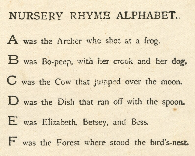 Text Rhymes Nursery Rhyme Alphabet Poem Poster: Vintage Children's Wall Art - Etsy