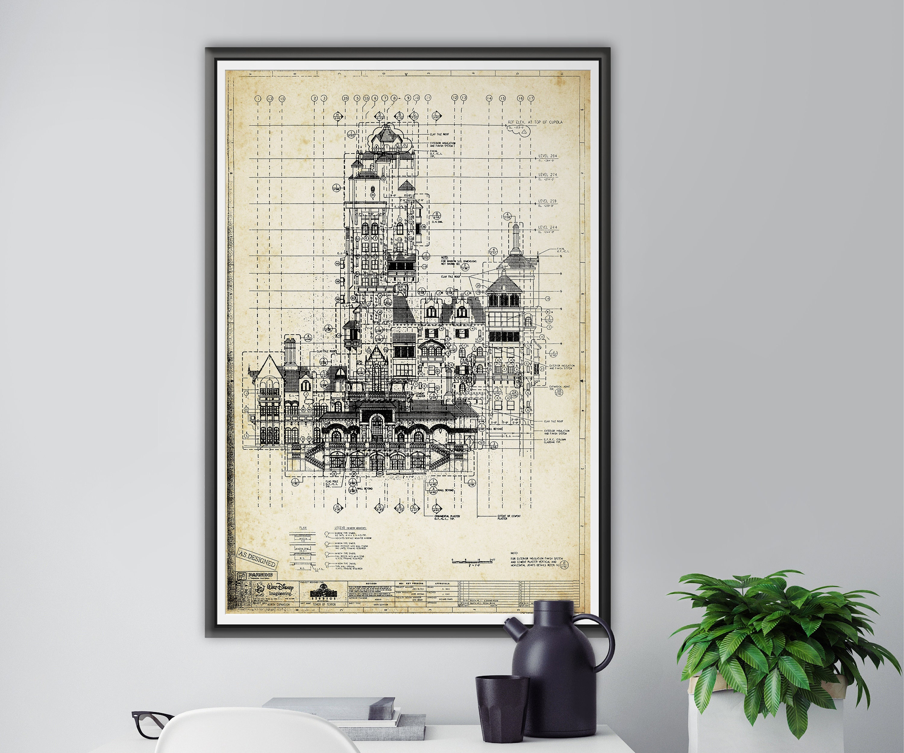 Tower of Terror Blueprint Art Print: Vintage Theme Park Design