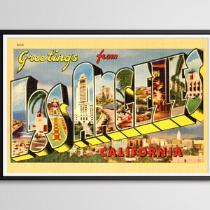 CARTAZ vintage de Los Angeles! (até 24" x 36") - Califórnia - Cartão postal com letras grandes - Castanho - Alta qualidade