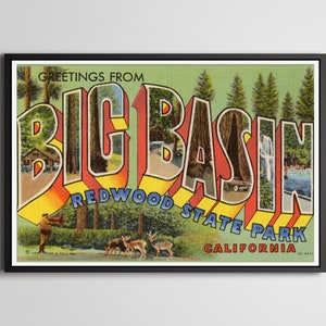 Vintage Redwoods Travel POSTER! - up to 24x36 - Large Letter Postcard - Big Basin - San Francisco - Vintage - Antique - California - Artwork