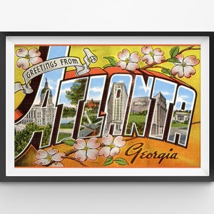 Plakat z zabytkową pocztówką podróżniczą ATLANTA! - do 24x36 - Zabytkowy - Antyk - Południowa - Georgia - Duża litera - Sztuka ścienna - Cherokee Rose