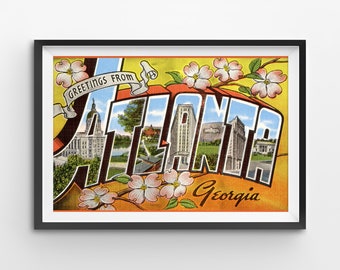 Vintage Atlanta Georgia Travel Poster: Large Letter Souvenir Art