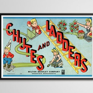 1943 Chutes & Ladders Game Board Poster: Vintage Kids Art Print