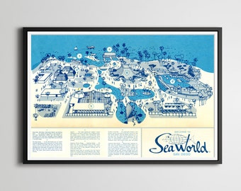 1964 Sea World San Diego Map Poster: Vintage Theme Park Art Print