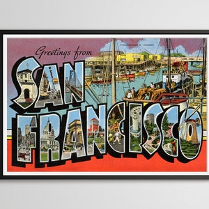 CARTAZ do cartão da lembrança de San Francisco! (até tamanho normal 24 x 36 polegadas) - Estilo Vintage - Califórnia - Roxo