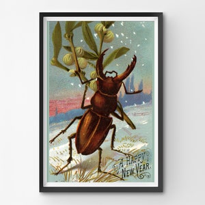 Victorian Christmas Beetle Art Print: Macabre Holiday Decor