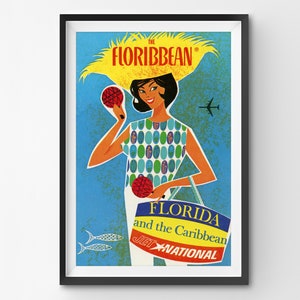 Vintage Floribbean Travel Poster: 1960s National Airlines Art Print