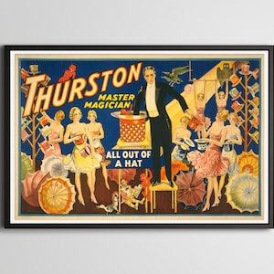 AFFICHE vintage d'art de magicien de style ! (jusqu'à 24 x 36 po.) - Howard Thurston - Magie - vintage - antiquité - théâtre - tours de cartes - illusions - vieux