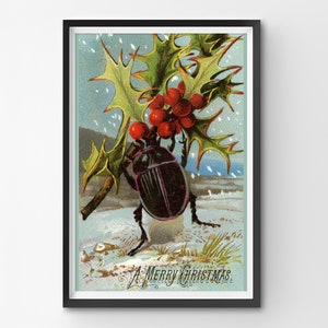 Victorian Christmas Beetle Poster: Macabre Holiday Bugs Art