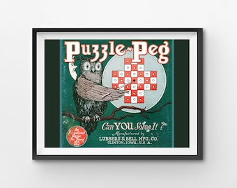 Póster de juego de rompecabezas de 1922: Decoración educativa de búho vintage