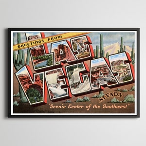 AFFICHE de grandes lettres de LAS VEGAS ! (jusqu'à 24" x 36") - Carte postale - Sud-Ouest - vintage - Antique - Nevada - Casino - Rétro - Désert