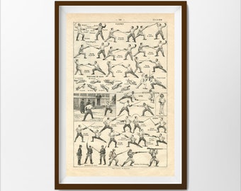 French Fencing Illustrations Poster: Antique Sword Fighting Print