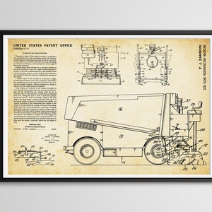 1970 Zamboni Patent Art POSTER! (up to 24&quot; x 36&quot;) - Hockey -Skating - Ice Rink - Resurfacing - Blueprint