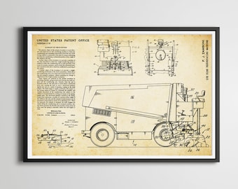 1970 Zamboni Patent Art Poster: Ice Resurfacing Blueprint
