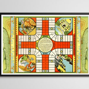 Vintage Parcheesi Game Board Poster: Indian Pachisi Art Print