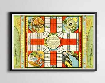 Póster de tablero de juego de parchís vintage: Pachisi indio Lámina artística