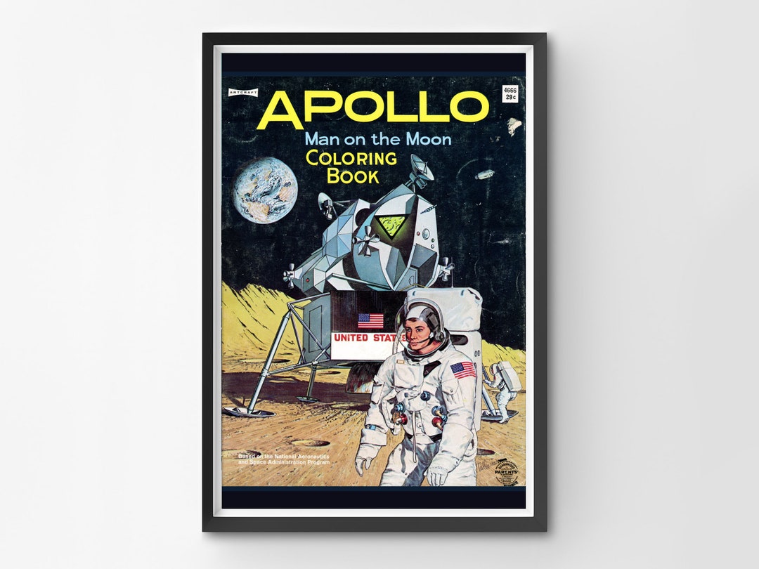1969 Apollo Moon Landing Coloring Book Poster: Vintage NASA Art Print ...